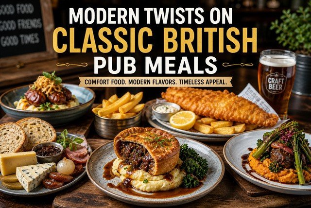 Modern twists on classic British pub meals with gourmet presentation