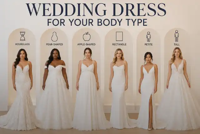 Wedding dress for your body type guide showing different flattering styles