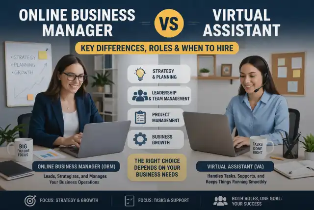 Online Business Manager vs Virtual Assistant comparison for business roles