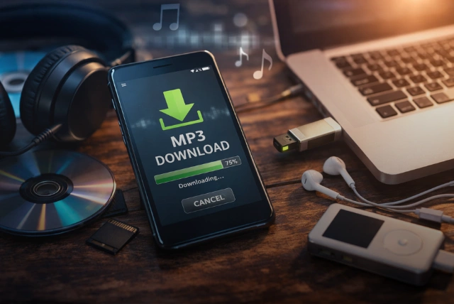 Mr3Juice MP3 download platform on smartphone showing music download process