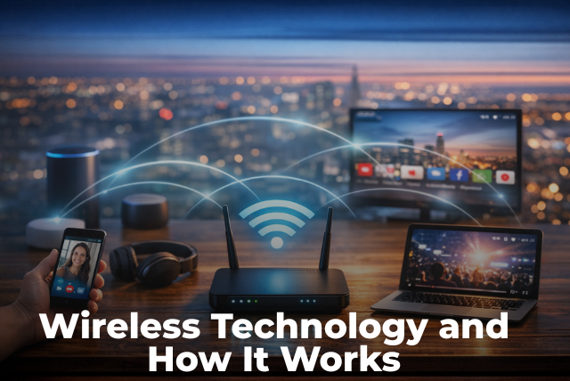 wireless technology connecting devices like phone, laptop and router