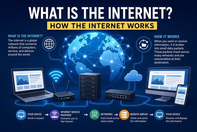 Illustration showing what the internet is and how the internet works