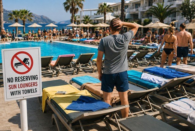 German tourist sun lounger dispute at crowded Greek holiday resort pool