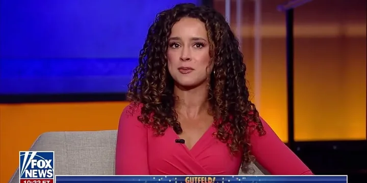 Madison Alworth presenting at the Fox News studio desk