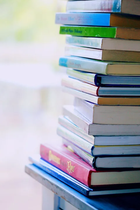 A stack of books seen from the side