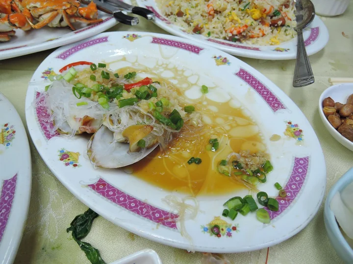 An almost finished plate at the end of a meal