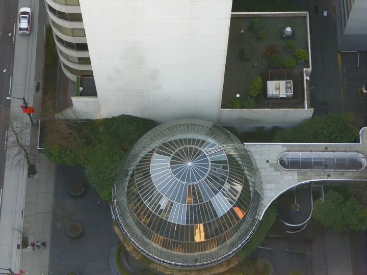 An aerial view of a road junction
